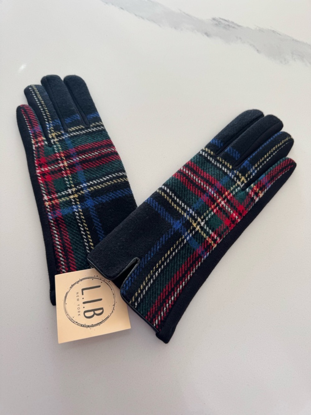 LIB New York Plaid Winter Gloves - Navy, Red & Green NWT